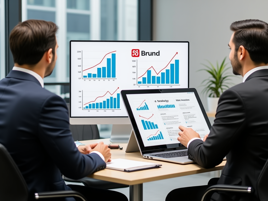 A team of marketers discussing brand strategies in an office setting.