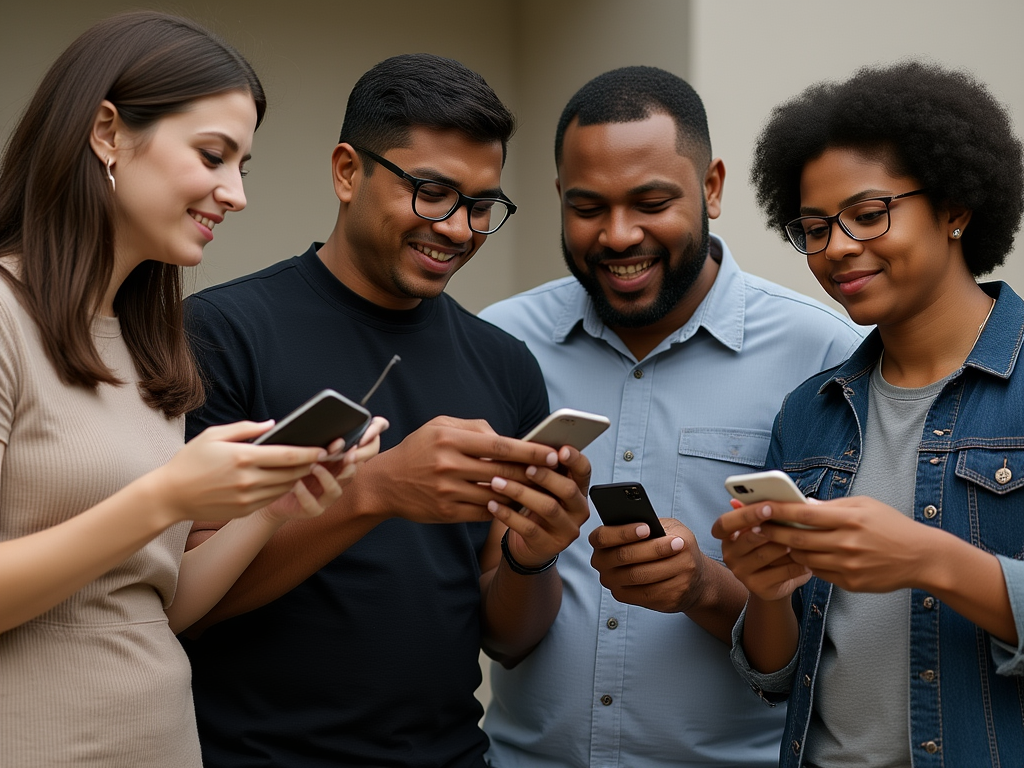 People using different social media platforms on smartphones.